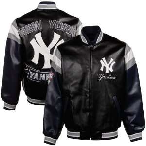  New York Yankees Black Pleather Varsity Full Zip Jacket (X 
