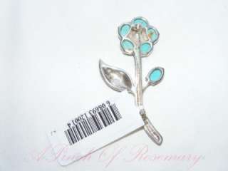 Sterling Silver Turquoise Marcasite Floral Brooch Pin  