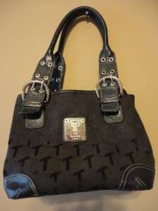 Authentic Tignanello Medium Black wTs Leather & Canvas Handbag Purse 