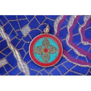  Handmade Tibetan Turquoise and Coral Double Dorje Pendant 