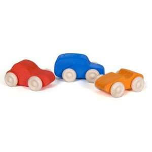  3 Colored Wooden Cars (Orange Blue Red) Toys & Games