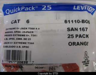 Leviton Cat6 QuickPort Jack 61110 BO6 Orange 25pk ~STSI  