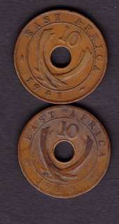 EAST AFRICA COINS,10 CENTS 1941/1924  