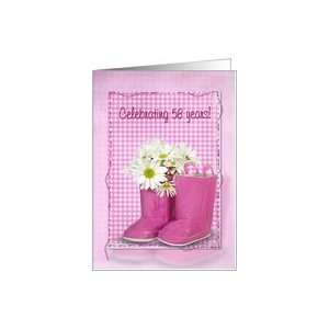  58th birthday, boots, daisy, gingham, birthday, pink Card 