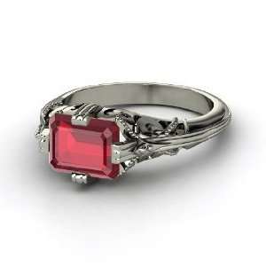  Acadia Ring, Emerald Cut Ruby Palladium Ring Jewelry