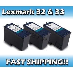   Ink Cartridge Replacement for Lexmark 32 and Lexmark 33 (2 Black, 1