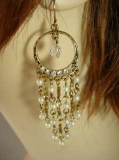 Antique Gold French Wire Chandelier Earrings USA  