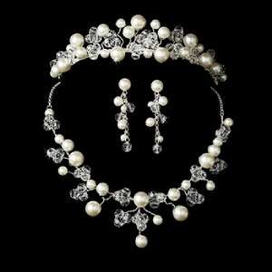 Pearl & Austrian Crystal Bridal Jewelry Set & Tiara  
