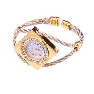   Wire Rhombus Rhinestone Girl Lady Women Wrist Bracelet Watch  