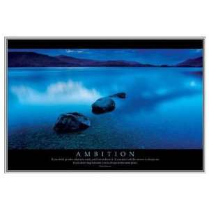  Ambition Motivational Framed Poster   Quality Silver Metal 