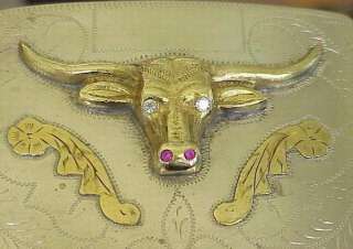 Vintage Sterling Silver 10K Gold DIAMOND TEXAS LONGHORN Steer Cowboy 