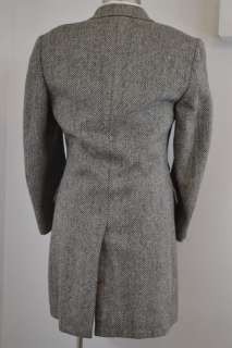 Vintage Mens Man of Aran Tweed 100% Wool Gray Fleck Top Coat Trench 