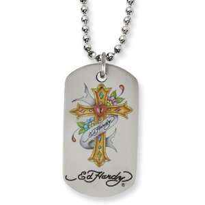  24in Ed Hardy Fleur di Lis Cross Dog Tag/Stainless Steel 