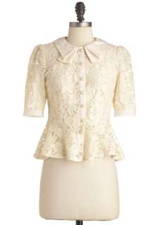   Inspired, Cream, Bows, Lace, Ruffles, Work, 40s, Short Sleeves, Pearls
