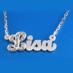  Sterling Silver Name Plate with Diamonds and 18 Inches 