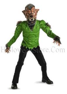 Werewolf Child Costume includes green muscle torso jumpsuit with fur 