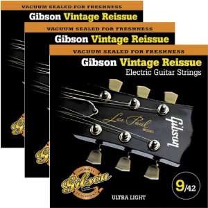  Gibson Vintage Reissue 3 Pack VR9 Electric Guitar Strings 