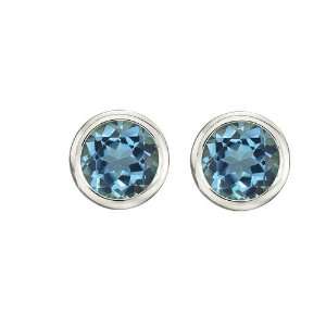   14K White Gold 8 X 8 MM Blue Topaz Earring Studs Katarina Jewelry
