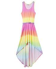 null (Multi Col) Teens Rainbow Coloured Dipped Hem Maxi Dress 