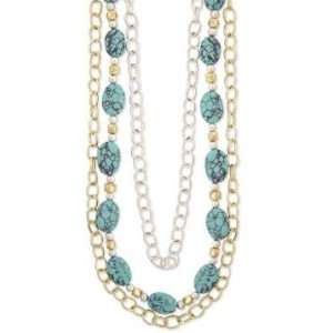  ZAD Long 3 Multi Chain Turquoise Fashion Necklace Gold 