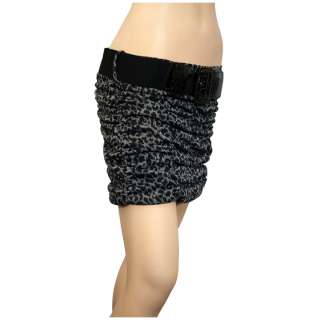 Plus Size Belt Accented Ruched Mini Skirt Black  
