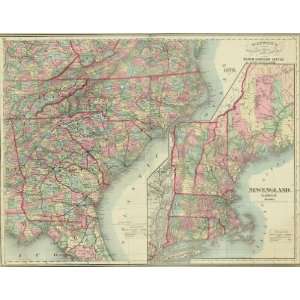 Watson 1895 Antique Map of the Southeastern States & New England 