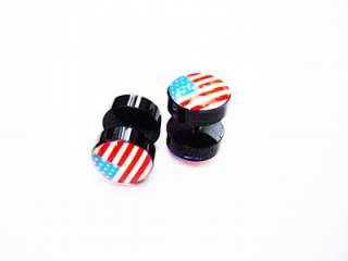 16g 00ga 10mm USA Flag Double logo Ear Plug Earlets Fake Earrings 
