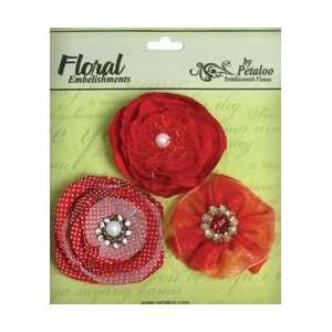  Petaloo Floral Embellishments Fabric Flowers 3/Pkg Red; 3 