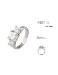 Sterling Silver Platinum Finish Triple Princess CZ Engagement Ring 