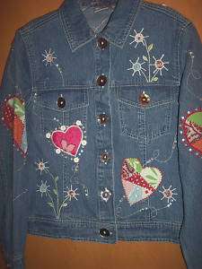 Bleu Bayou Denim Hearts Embroidered Jeans Jacket S NWT  