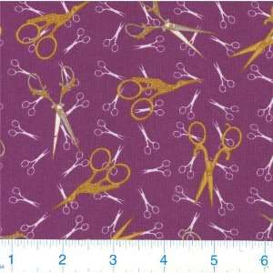  45 Wide Scattered Scissors Purple Fabric By The Yard 