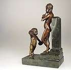 Bronze Figur Musizierender Faun mit Putto um 1850 Faunu