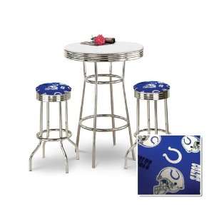  Chrome Bar Table & 2 Chrome Indianapolis Colts NFL Fabric 