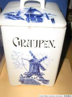 15565 2 x Vorratsdose Keramik Delft Windmühle windmill storage tank 