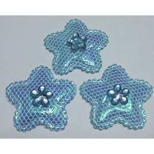  30pc Blue Glitter Stars Padded Felt Fabric Appliques PA83 