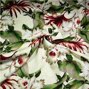 Hawaiian Textiles Barkcloth Cotton Fabric Orchids & Tropical Leaves on 