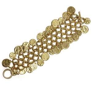 Fashion Link Bracelet ; 7L; Gold Tone Metal; Hammered Circle Charms 