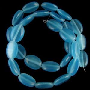   14mm blue fiber optic cats eye flat oval beads 14.5