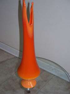 Vintage Orange Creamsicle Opalescent Glass Swung Vase  