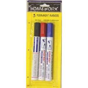 Permanent Markers   3 pack   black,red,blue Case Pack 48