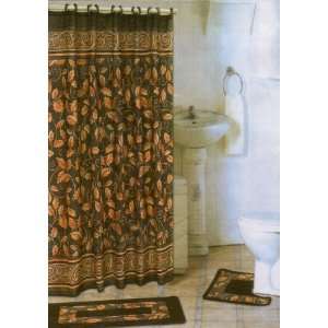   Gold Leaves Bathroom Rug Shower Curtain Mat / Rings