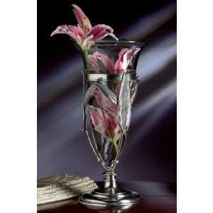  Antique Silver Floating Leaf Glass Vase