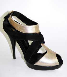 FENDI Black Gold Stappy Platform Sandals Shoes 39 NIB  