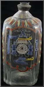 18thC Masonic Stiegel Glass Enamel Painted Bottle  