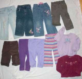 Toddler Girls Lot of 10 Items 8 Pants/2 Tops Size 2T/3T  