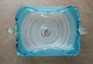 Blue White Swirl Folded Handled Candy Dish Handmade  