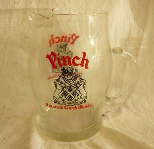 Vintage PINCH 12 YEAR OLD Whisky Scotch Glass Pitcher  