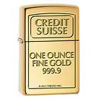 Zippo Lighter   Credit Suisse One Ounce Fine Gold High Polish Brass 