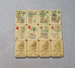 Chinese Antique Mah Jong Tile Set Rosewood Box 146 Tiles  