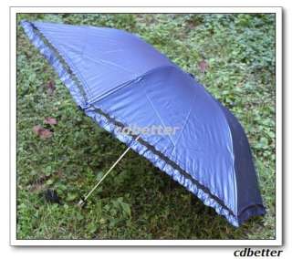   Blue Color Womens Lovely Lace Folding Sun Rain Compact Umbrella  
